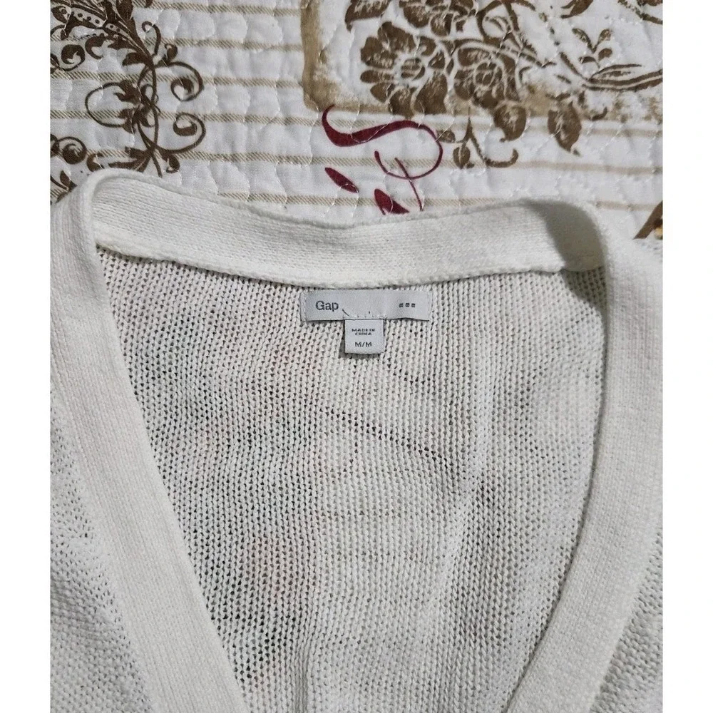 GAP Women's Linen Cotton Knit Cardigan Long Sleeve‎ V-Neck White Size M